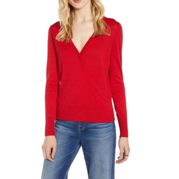 HALOGEN Sweaters - NEW HALOGEN Red Chili Faux Wrap Sweater PULLOVER S
